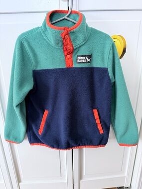 Eddie Bauer Kids Teal Fleece Pullover with Red Trim
